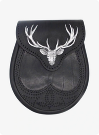 Black Stag Head Design Leather Sporran