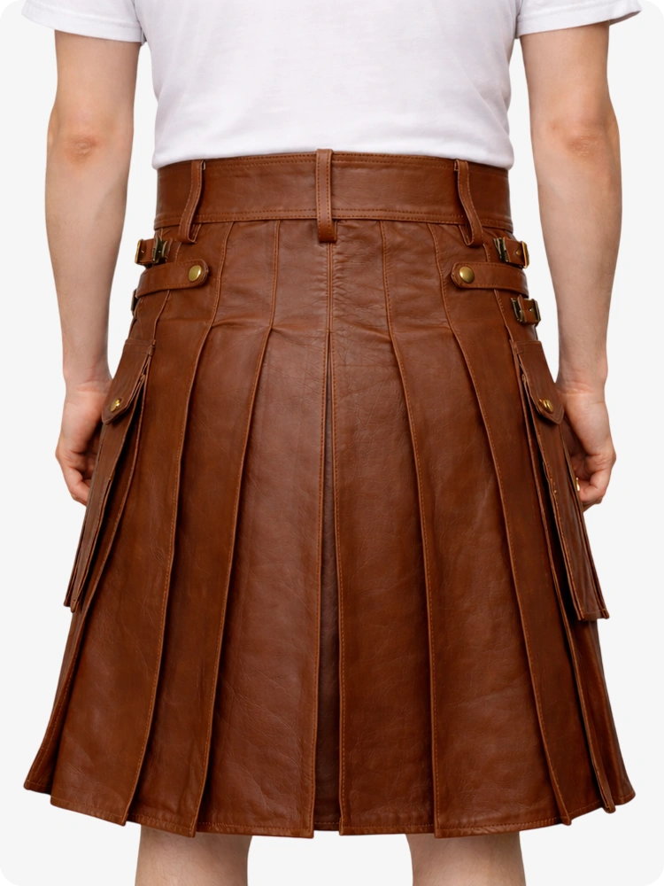 Brown Leather Utility Kilt with Front Sporran