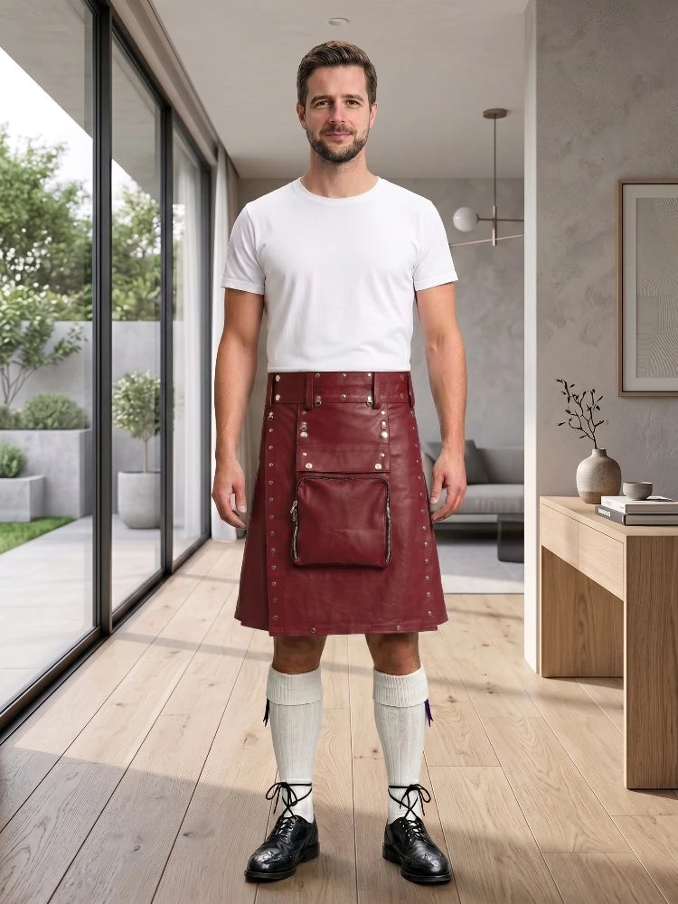 Burgundy Leather Utility Kilt