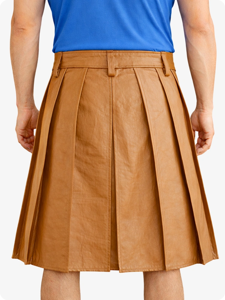 Camel Genuine Leather Utility Kilt with Studded Waistband