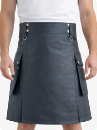 Charcoal Genuine Leather Utility Kilt with Cargo Pockets & D-Rings