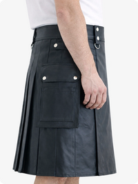 Charcoal Genuine Leather Utility Kilt with Cargo Pockets & D-Rings
