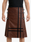 Brown leather kilt with black accents on a white background