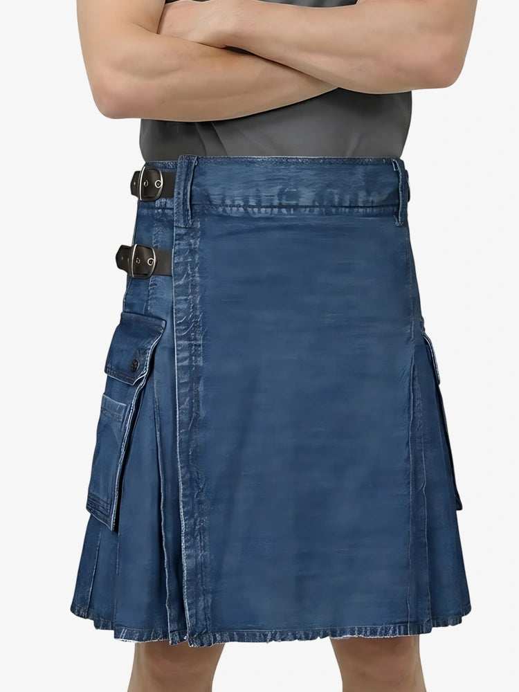 Custom Made Dark Blue Denim Kilt