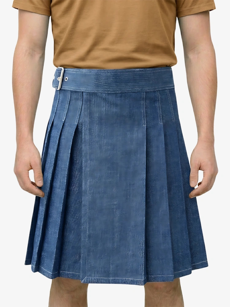 Custom Made Stylish Blue Denim Kilt