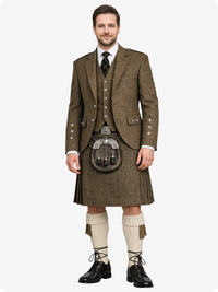 Dark Olive Green Tweed Kilt With Dark Olive Green Tweed Argyle Jacket kilt Outfit