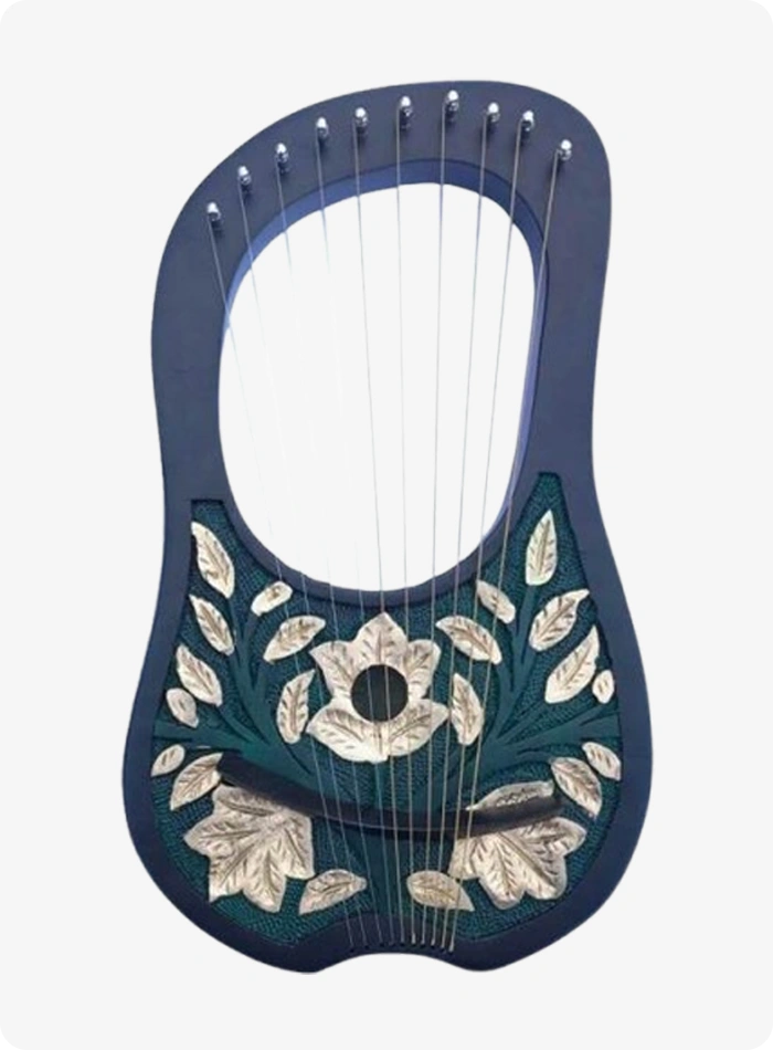Custom Made Golden Leaves 10 Metal String Lyre Harp