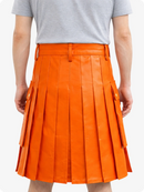 Handcrafted Orange Leather Utility Kilt with Front Button Rivets
