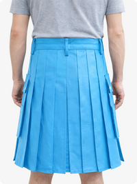 Handcrafted Sky Blue Leather Utility Kilt with Front Button Rivets