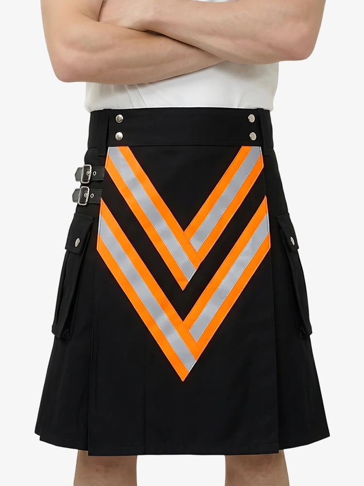 Handmade Black Firefighter Kilt with Red Visible Straps