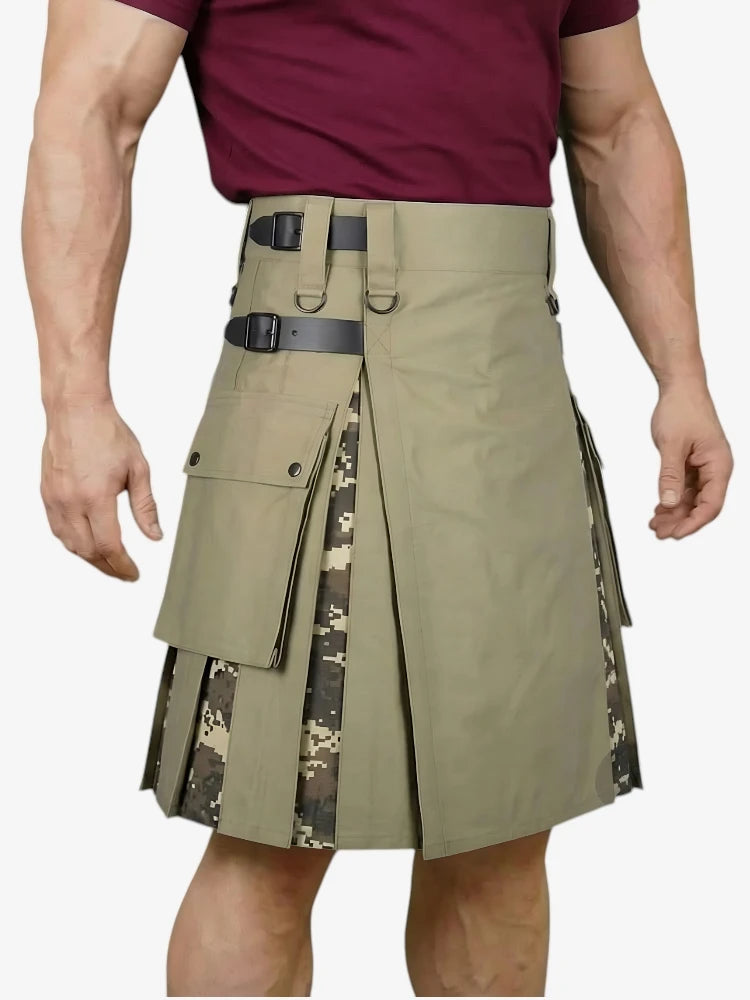 Khaki Hybrid Kilt with Camo Side Panels