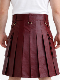 Maroon Genuine Leather Utility Kilt with Cargo Pockets & D-Rings