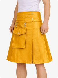 Mustard Yellow skirt worn by a person on a white background