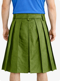 Olive Green pleated skirt worn by a person on a white background