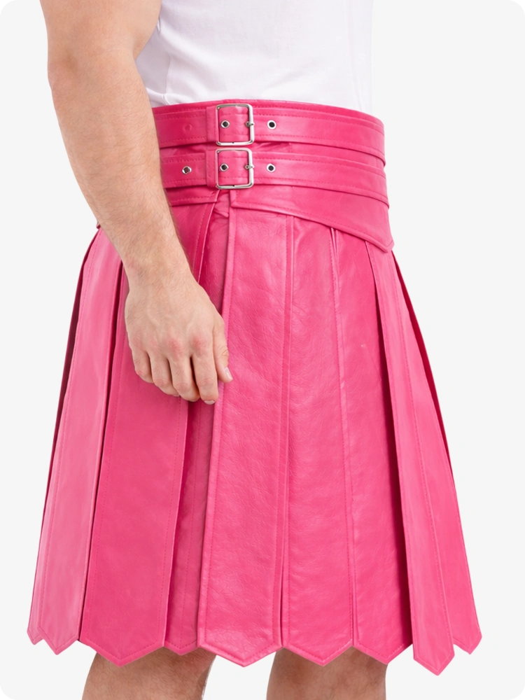 Pink Leather Highland Kilt Adjustable Buckle Waist & Classic Pleats