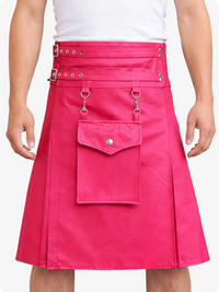 Pink Leather Utility Kilt with Front Pocket & Adjustable Buckle Straps