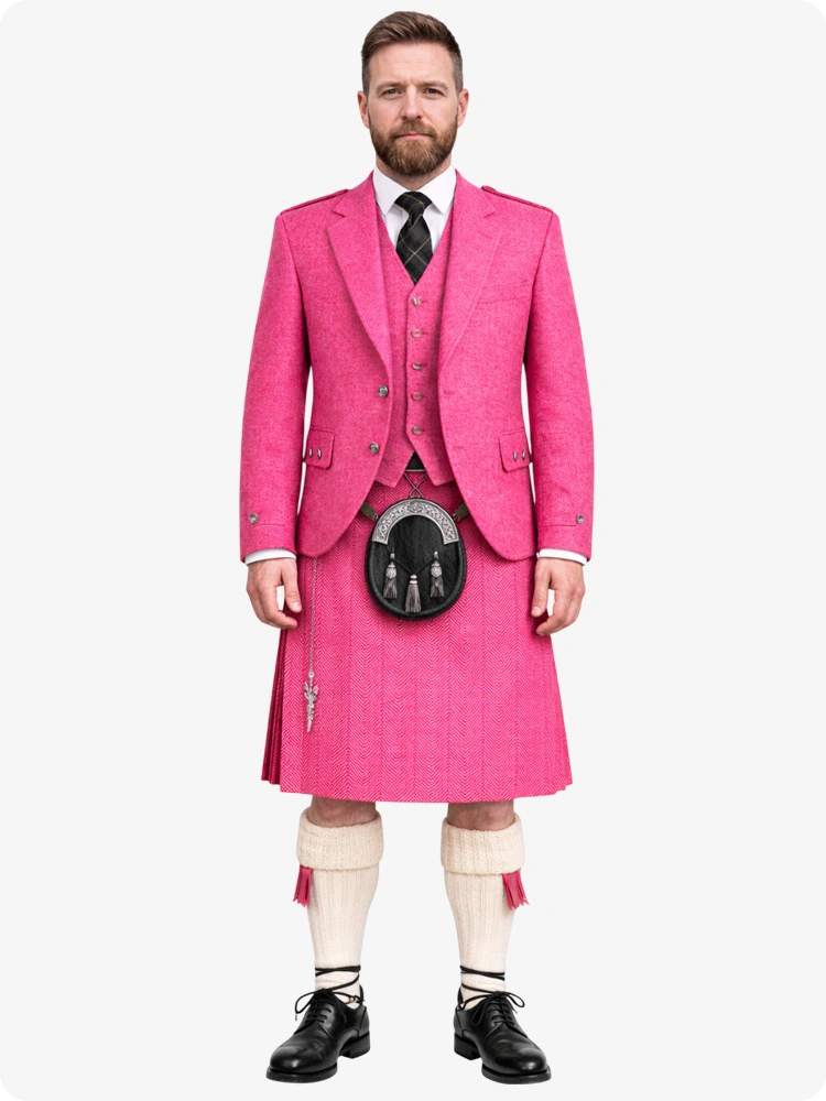 Pink Tweed Herringbone Kilt With Pink Tweed Herringbone Argyle Jacket Kilt Outfit