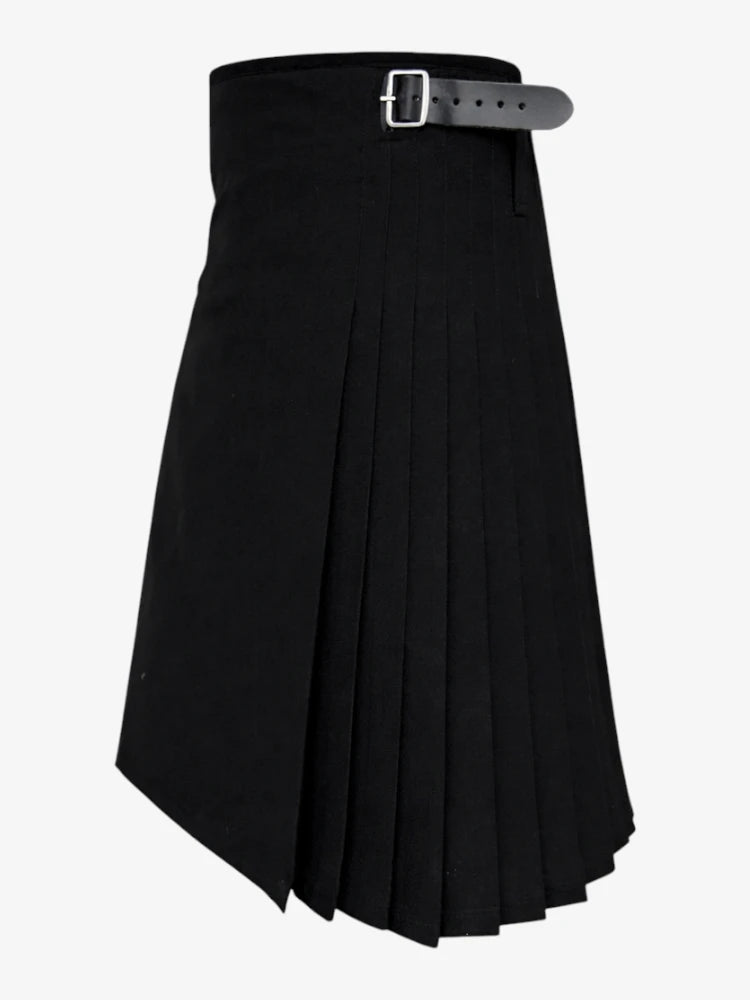 Plain Black Tartan Kilt Left Side