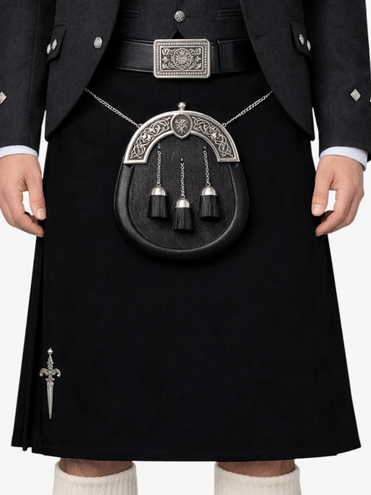 Plain Black Tartan Kilt