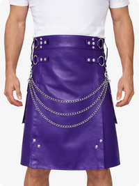 Purple Leather Utility Kilt with Chain Detailing & Adjustable Straps