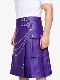 Purple Leather Utility Kilt with Chain Detailing & Adjustable Straps