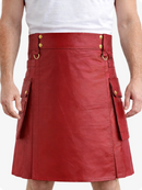 Red Genuine Leather Utility Kilt with Cargo Pockets & D-Rings