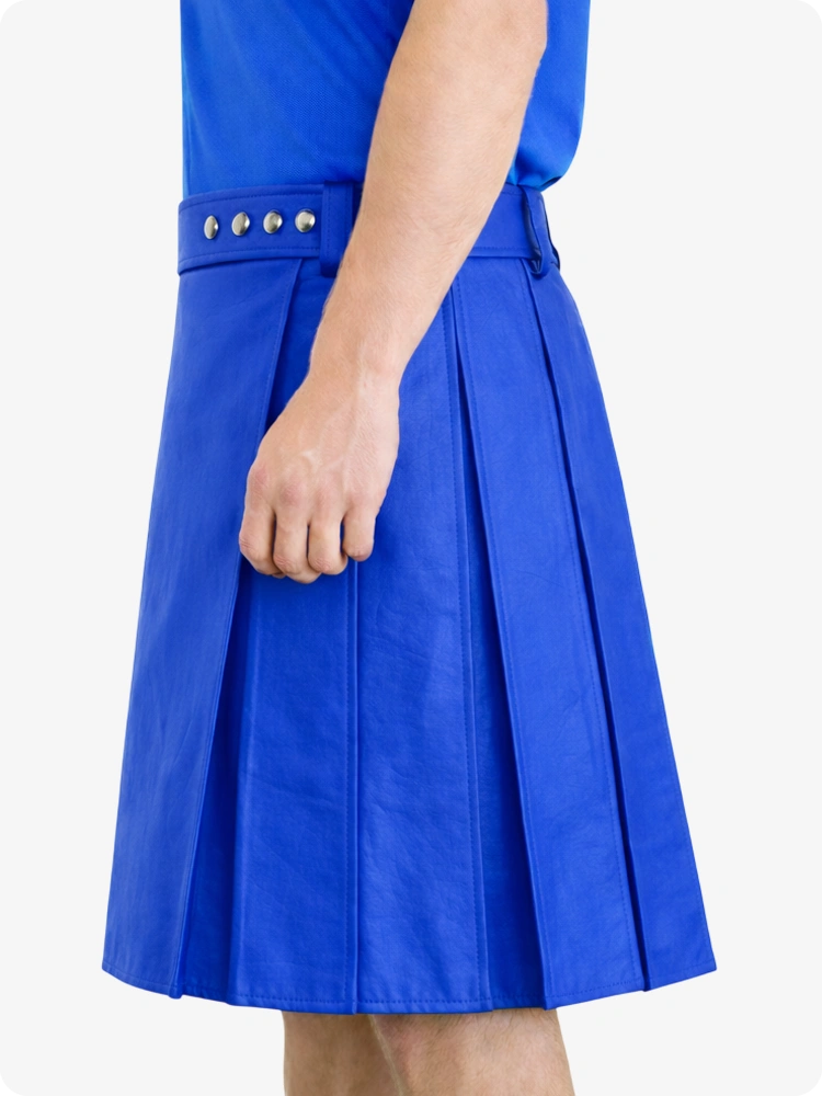 Royal Blue Leather Kilt on a white background