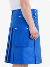 Standard Blue Genuine Leather Utility Kilt with Cargo Pockets & D-Rings
