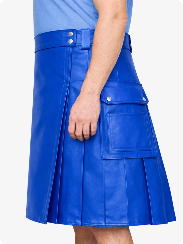 Standard Blue Genuine Leather Utility Kilt with Side Pockets