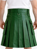 Standard Green Genuine Leather Utility Kilt with Cargo Pockets & D-Rings