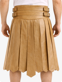 Tan Leather Highland Kilt Adjustable Buckle Waist & Classic Pleats