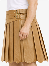 Tan Leather Highland Kilt Adjustable Buckle Waist & Classic Pleats