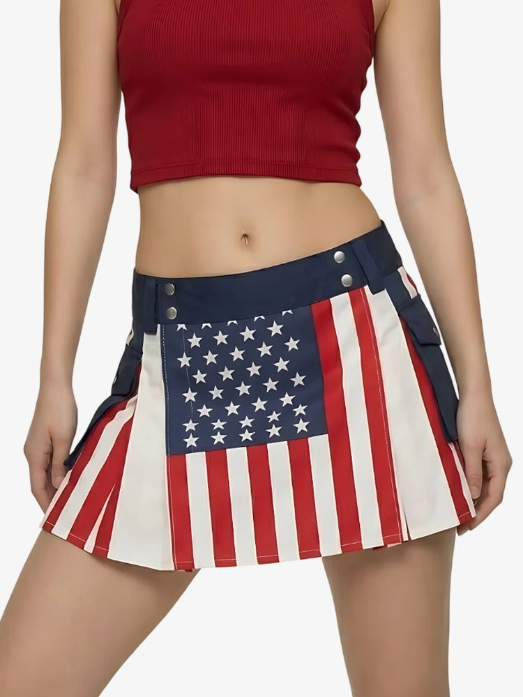 Women Unisex US Flag Utility Kilt